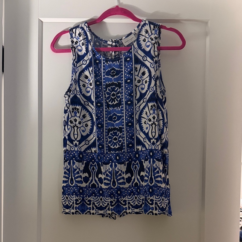 Haute Hippie Blue and White Patterned Tank Top